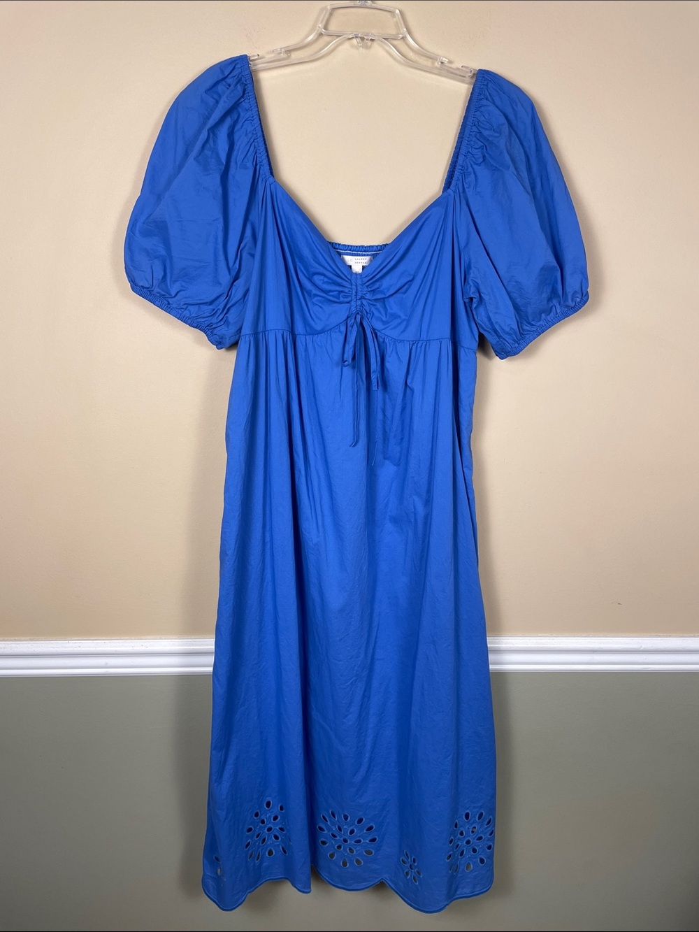 NWOT Lauren Conrad Women’s Cottagecore Blue Eyelet Puff Sleeve Midi Dress